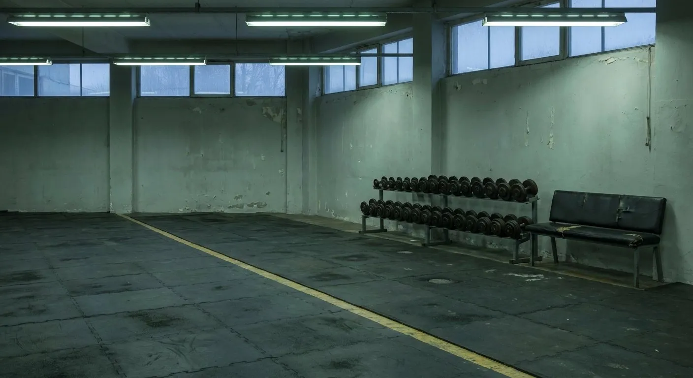 Angolo pesi liberi di una palestra vuota, prima dell'apertura
